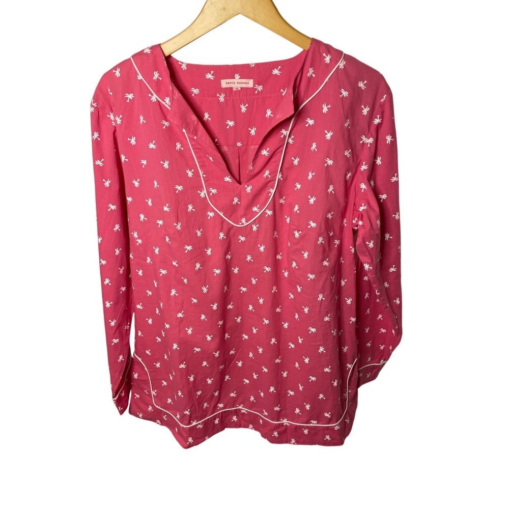 Kayce Hughes Pink Palm Tree Design Long Sleeve Tunic Top Sz 14